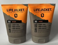 2 x Life Jacket Sun Protection Gel SPF30 Non Greasy Sunscreen Face+Body 100ml