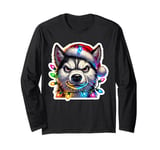 Funny Husky Christmas Lights Angry Dogs Xmas Men Boys Women Long Sleeve T-Shirt