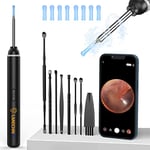 LMECHN Ear Wax Removal 1920P Wireless Ear Cleaner Otoscope with 8pcs Cleaning Kit 3.0mm Visual Ear Camera with 6 LED Lights Portable Endoscope Remover for iPhone, Ipad & Android Smart Phones (Black）