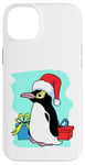 Coque pour iPhone 14 Plus Pingouin de Noël avec bonnet de Père Noël et cadeaux - Art de vacances