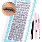 Natural Lash Clusters Kit Wispy 9-11MM CC Curl DIY Eyelash Extensions Kit 96 Pcs Lash Individuals with Lash Bond and Seal and Tweezers Self Application at Home by Mavphnee