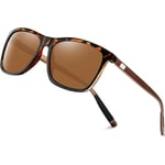 KANASTAL Lunettes de Soleil Homme Femme Polarisées Lunettes de Soleil Marron Monture Léopard Lunette Rectangulaire Classique Rétro Avec Protection UV400 pour Conduite Pêche