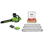 Greenworks GD24X2CS36K4X Tronçonneuse à Batterie Moteur Sans Balais, Longueur Guide-Chaîne 35 cm, Vitesse Chaîne 20 m/s, Graisseur Automatique, 2 Batteries 24V 4Ah et Chargeur Double & Oregon