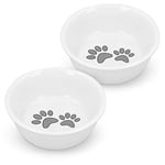 Navaris Gamelle Double Chien ou Chat - Lot 2X Gamelle Porcelaine 380 ML pour Chiens Chats Chatons Chiots - 2X Bol 380 ML pour Croquette Eau Pâtée