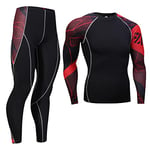 ARAKAKAK Men's Thermal Underwear Sets, Base Layer Compression Set for Men - Long Sleeve Top & Long John for Workout Skiing Running (BLACK RED, Small)