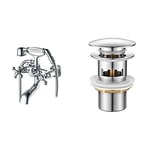 IBERGRIF M13052 Lucca, Mitigeur de Bain-Douche Retro, Robinet de Baignoire avec Double Poignée, Chromé, argent & M20502 vidage Salle de Bain, Bonde de Lavabo Pop Up, Chromé, Argent