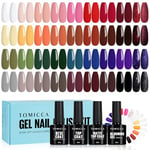 TOMICCA 40PCS Vernis Semi Permanent Kit, 36 Couleurs Rouge Noir Bleu Marron Vernis Gel & 4PCS Base Top Coat Set avec Blooming Gel & Rond Nail Tip Exposition, pour les studios de manucure et de bricola