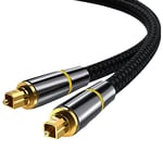 Eono Câble Optique Audio Numérique Toslink, 5m Cordon Fibre Optique Toslink Digital 24K Platinum Male à Male Compatible avec HiFi Home Cinéma, Amplificateur, TV, PS4, Xbox