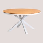 Table De Jardin Ronde En Aluminium Et Bois D'eucalyptus Archer Blanc Gardenia Ø140 Cm