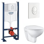 Grohe - Pack wc suspendu sans bride Bau Ceramic + abattant + plaque blanche + bâti