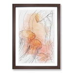 Big Box Art The Orange Jellyfish in Abstract Framed Wall Art Picture Print Ready to Hang, Walnut A2 (62 x 45 cm)