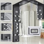 Thermostatic Shower Panel Tower Column Rain Waterfall with Body Massage Jets Tub