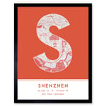 Shenzhen China City Map Modern Typography Stylish Letter Framed Word Wall Art Print Poster for Home Décor