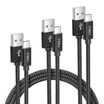 Elebase Câble Chargeur USB Type C 0.5M/1M/2M 3-Pack,Cordon Charge Nylon pour Kindle Fire HD 11 10 9 2020 2021,iPhone 16 15 Pro Max,Samsung Galaxy S24 S23 S22,A54 A53 A52,A13,A32,A42,Z Fold Flip 4 5 6