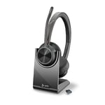 Micro-casque sans fil Poly Voyager 4320 UC et socle de chargement, Micro-casques binauraux avec perche microphone antibruit, Connexion à un PC/Téléphone portable via Bluetooth, Fonctionne: Teams, Zoom