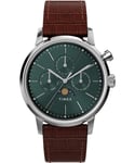 Timex Marlin Montre pour hommes, 40 mm, bracelet en cuir marron à ouverture rapide, en deux pièces, cadran vert, boîtier en acier inoxydable TW2W51000