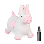 Relaxdays Bouncing Hopper, Unicorn Design, incl. Pump, for Children 3+, 50 kg Capacity, BPA-Free, Inflatable, White/Pink, 48 x 27 x 52 cm