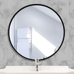 Memkey - Miroir Rond en Verre 40x40cm hd Miroir Mural avec Cadre Métal Carré pour Vanité, Salle de Bain,Salon Chambre (Noir) …