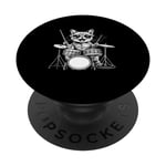 Chaton Rock Band Batteur Chat Jouant de la Batterie PopSockets PopGrip Adhésif