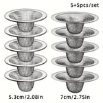 5+5 Kpl Ruostumaton Teräs Verkko Pesuallas Siivilä Setti, Monikokoinen Viemäri Hiustenkerääjä Kylpyhuoneeseen, Altaaseen ja Suihkualtaaseen