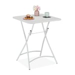 Relaxdays Table de Balcon Pliable, Console de Jardin, HxLxP: 74x59x59 cm, Table de Camping résistante, Pliante, Blanc