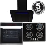 Black Touch Control Pyrolytic Single Oven, 4 Burner Gas Hob & LED Angled Hood