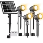 CLY Spot Solaire Extérieur Blanc Chaud, Projecteur Exterieur Solaire 2 Modes Dynamiques 3 Luminosité Lampe Solaire Exterieur Jardin 5000mAh Eclairage Exterieur Solaire P66 pour Chemin Cour Allée