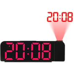 Tlily - RéVeil à Projection Rotation 180° 12/24H Horloge NuméRique led Charge usb RéVeil Projecteur de Plafond (Rouge)