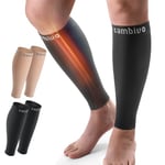 CAMBIVO Manchon Compression Mollet 2Paires, Bas de Contention Femme Homme, Chaussettes de Contention 20-30mmHg, Chaussettes Compression sans Pied, pour Varices Circulation Sanguine Jambes Voyage Avion