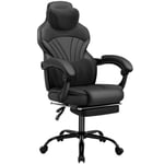 HLONONE Chaise Gaming Ergonomique, Fauteuil Gamer avec Appui-tÊte et Support Lombaire avec Repose-Pieds TÉlescopique, Noir