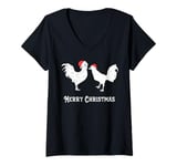 Womens Christmas Chicken Coupe Merry Christmas Hen Farm Santa Hat V-Neck T-Shirt