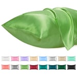 Lirex 2 Pack Satin Pillow Cases - Softer Than Silk Pillowcase for Hair & Skin, Standard Size with Envelope Closure, Cooling Pillow case (Light Green, 50x75cm)