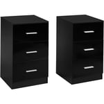 Lot de 2 Caisson de Bureau Meuble de Rangement avec 3 Tiroirs pour Lettre,Dossiers et Documents Noir - Costway