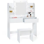 Idmarket - Coiffeuse zelia blanche table de maquillage 4 étagères, miroir led et tabouret