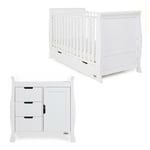 Obaby Stamford 2 Piece Room Set - White Classic Sleigh Cot Bed and Changing Unit