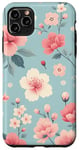 iPhone 11 Pro Max Pastel Pink White Flowers Light Blue Background Pattern Case