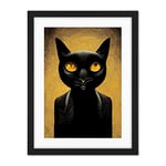 Doppelganger33 LTD Black Cat Le Chat Noir Modern Mustard Artwork Framed Wall Art Print 18X24 Inch