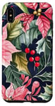 Coque pour iPhone XS Max Poinsettias rouge vif avec houx et feuilles vert foncé