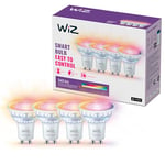 WiZ Ampoule en verre LED intelligente GU10 - Remplacement GU10 50W, 16 millions de couleurs, Wi-Fi/Bluetooth, contrôle vocal/application, fonctionne avec Google Home, Alexa et HomeKit, pack de 4