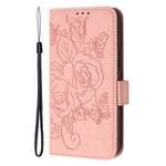 Adolasx Coque Compatible pour Samsung Galaxy A25 5G avec Cordon Couleur Pure Clapet a Rabat Cuir Motif Drôle Magnetique Antichoc Étui PU Case Cover Portefeuille Femme Fille Homme - Rose