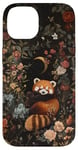 Coque pour iPhone 14 Red Panda Moon Flowers Cottagecore