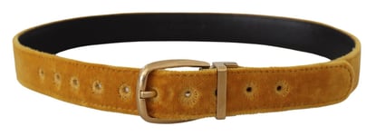 DOLCE & GABBANA Belt Mustard Velvet Gold Logo Engraved Metal Buckle 65cm/2