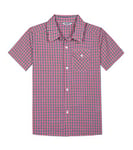 Bienzoe Boys Checked Shirt for Son: Kids School Short Sleeve Button Up Cute Tops Red Size 11/12