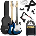 3rd Avenue XF Pack Ultime Guitare Électrique Taille 3/4 avec Ampli 10 W, Jack, Stand, Housse, Sangle, Jeu de Cordes de Rechange, Médiators et Capodastre – Bleu