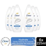 Dove Hydrate Body Wash 0% Sulfate SLES for Softer & Smoother Skin 225ml, 6 Pack