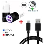 Autoladdarpaket + 1 USB Type C-kabel för Samsung Galaxy A22 5G 2X Laddare (5V - 2.1A) + 1 1M kabel - SVART Svart