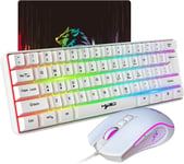 V700 Ensemble Clavier Et Souris De Jeu,Clavier De Jeu 60%,Disposition Compacte 61 Touches,Rétroéclairage Rvb,Souris À Capteur Optique Avec Lumière Led Colorée,Jusqu'À 3600 Dpi,Pour Pc,Mac-Blanc