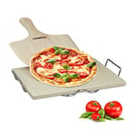 Relaxdays 10020488 Pierre à pizza 1,5 cm épaisseur cuisson au four avec spatule en bois pour pizza et flammeküche HxlxP: 1,5 x 38 x 30 cm cm, nature