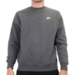 Nike M NSW Club CRW Bb Long Sleeved T-Shirt - Charcoal Heathr/(White), XX-Large