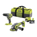 Ryobi RCK182N-140S 18V ONE+ Cordless Compact Brushless Percussion Drill and Angle Grinder Kit (1 x 4.0 Ah)